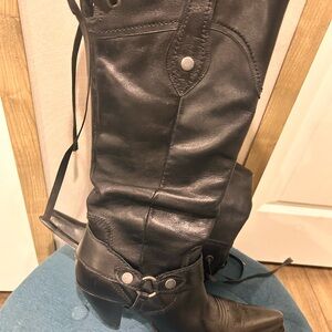 Charlie 1 Horses Black Scrunchie Tall Cowboy Boots Size 8B